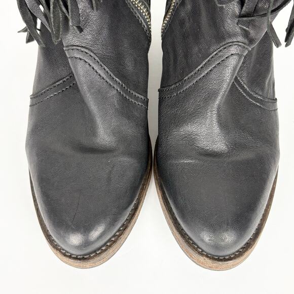 AllSaints Women Bonny Valley Black Leather Fringe Ankle Boots Cuban Heel Size 39 - Picture 7 of 8